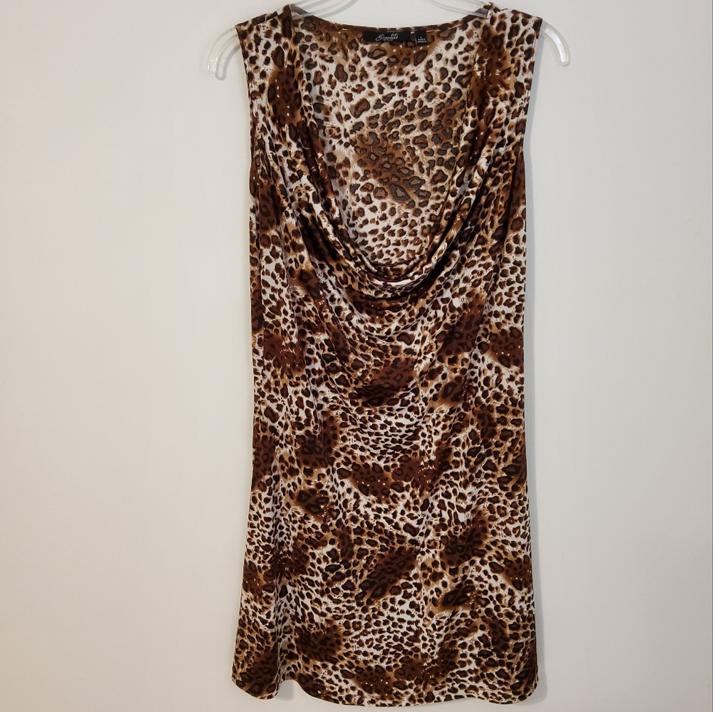 Essential By Milano Animal Print Stretch Cowl Neck Sleeveless Shift Dress Size L